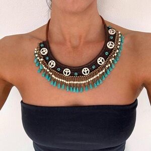 Statement Turquoise Macrame Boho Collar Necklace